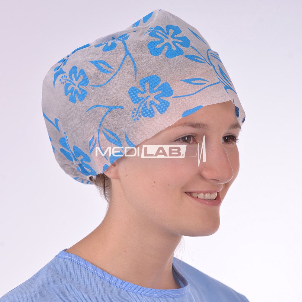 OP-Haube mit Gummiband, blaue Blumen