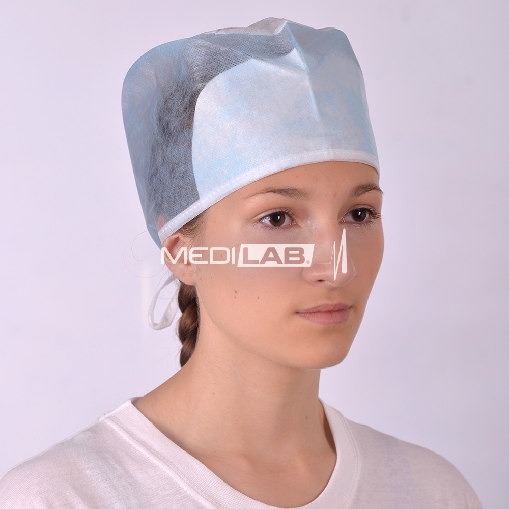 OP-Haube zum Binden mit Schweißband, blau