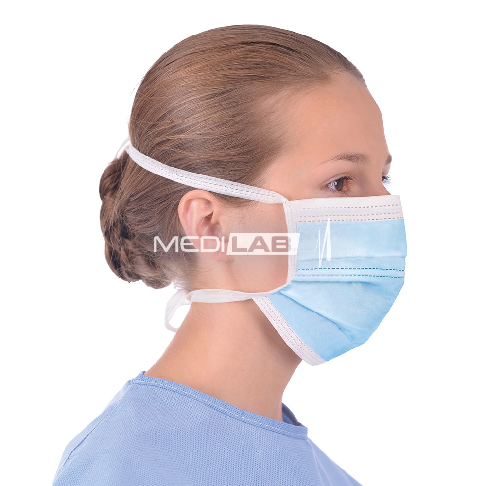 OP-Mundschutz 3-lg. mit Binden, blau